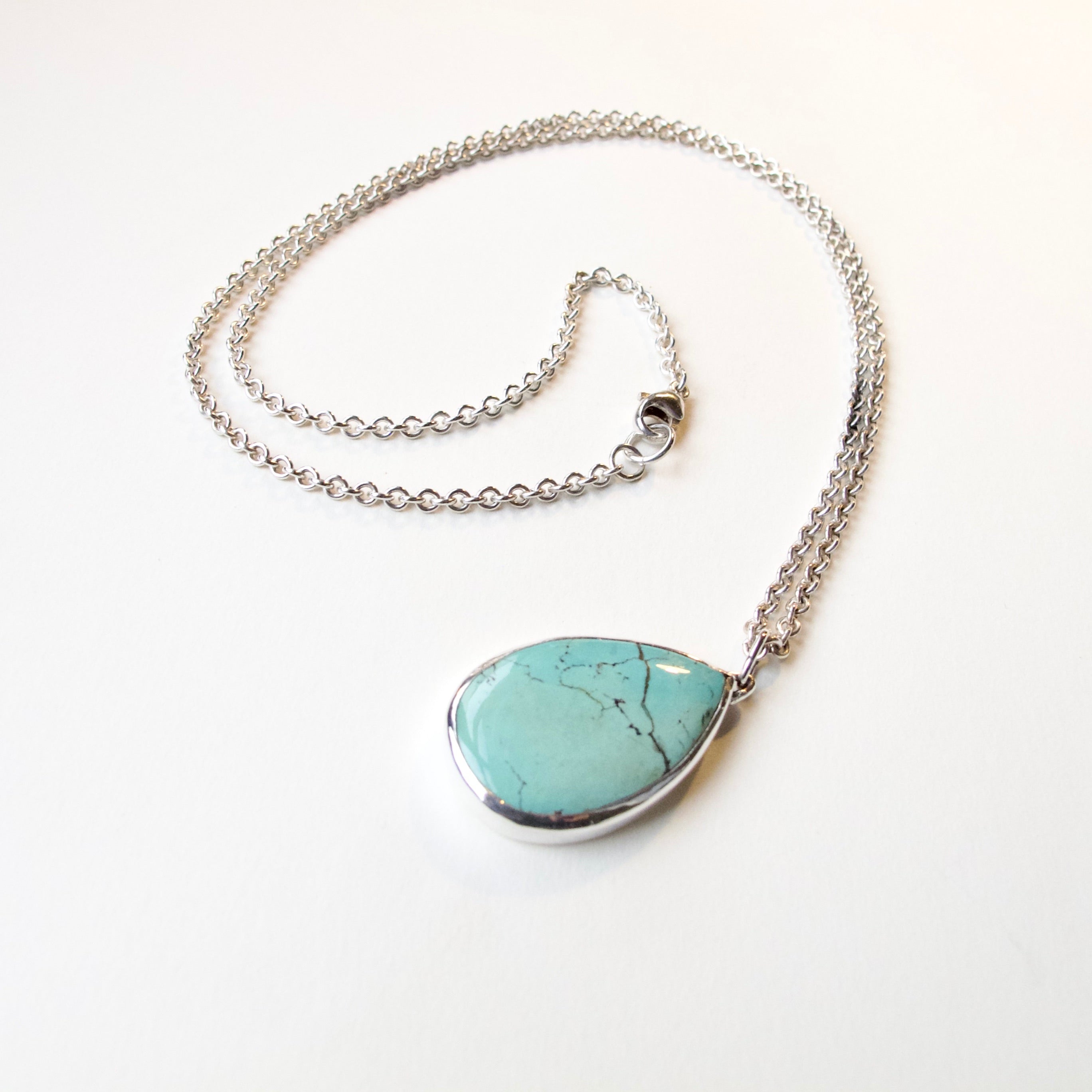 Turquoise Pear Shape Pendant on Silver Chain