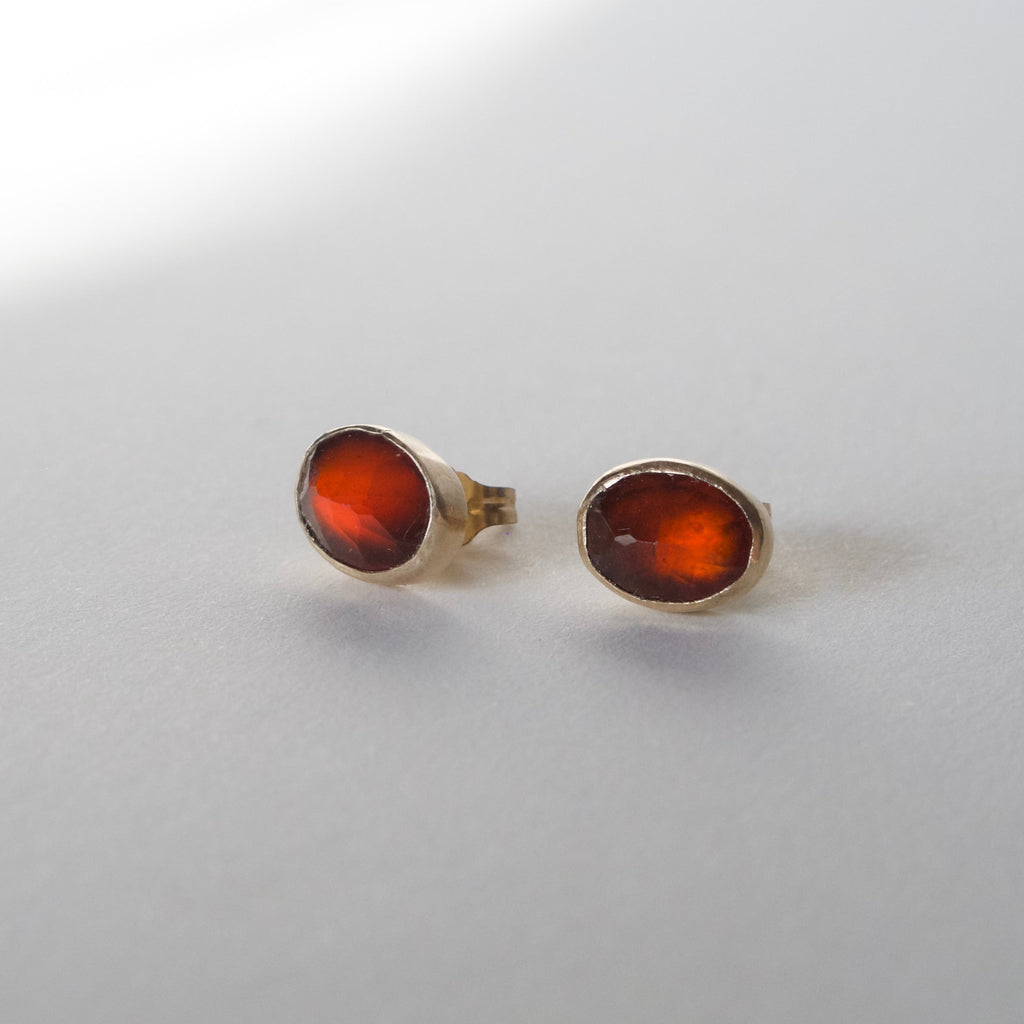 Oval Hessonite Garnet Stud Earrings