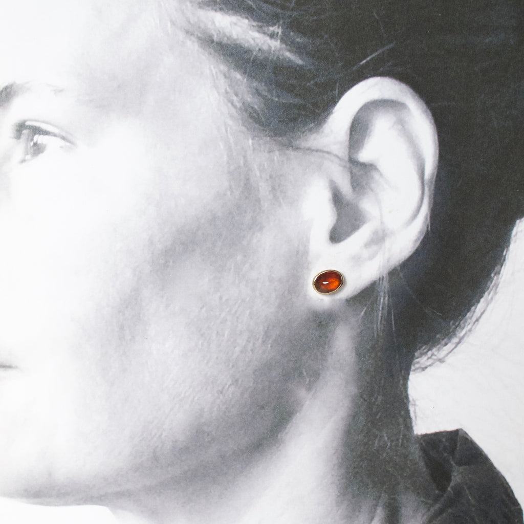Oval Hessonite Garnet Stud Earrings