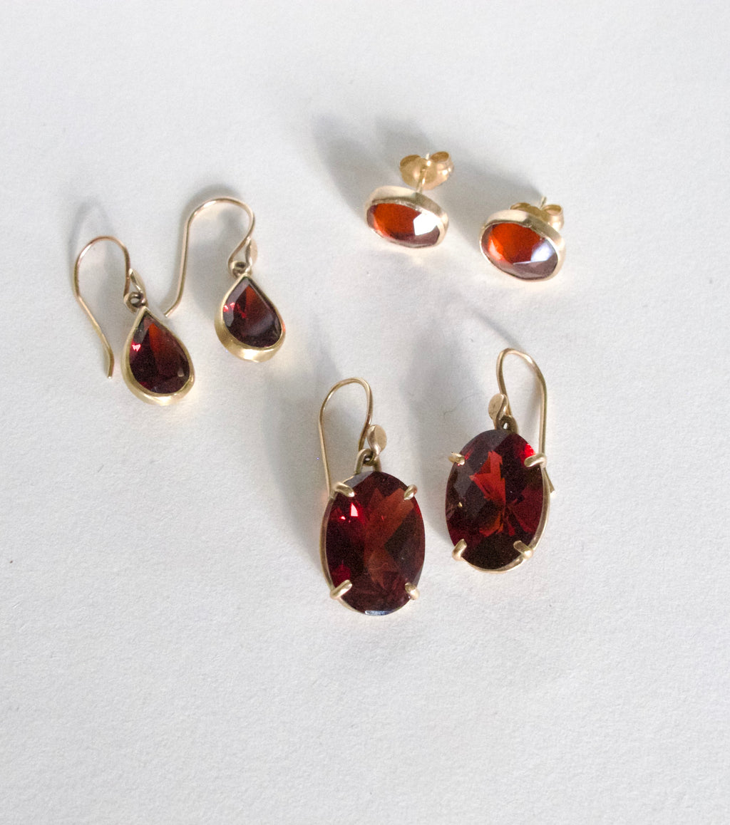 Pear Cut Faceted Garnet Earrings