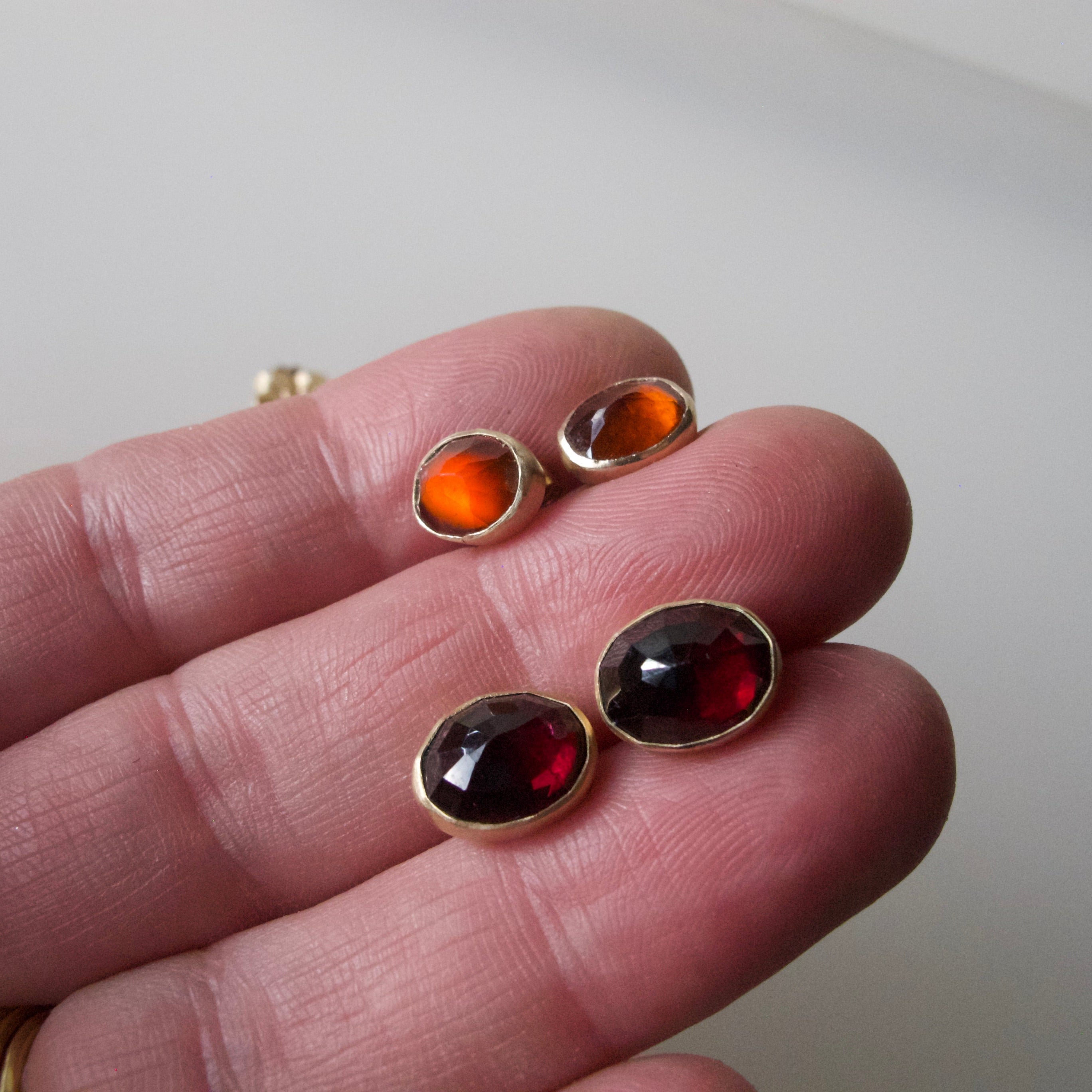 Oval Hessonite Garnet Stud Earrings