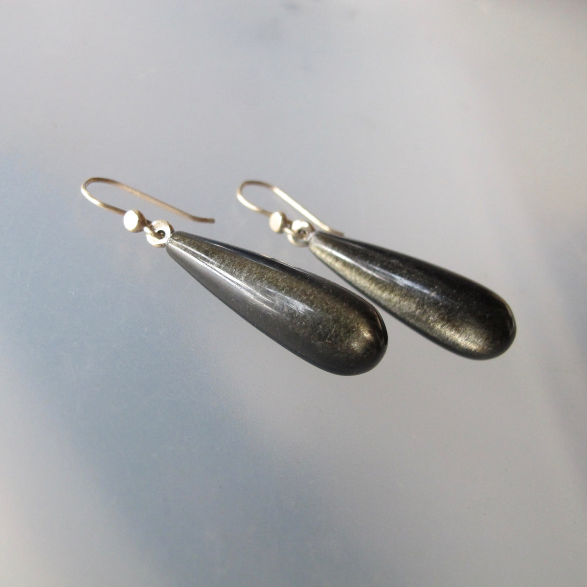 Golden Obsidian Drop Earrings with 14k