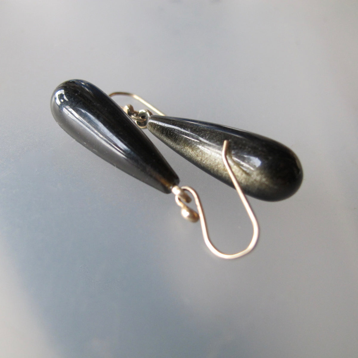 Golden Obsidian Drop Earrings with 14k