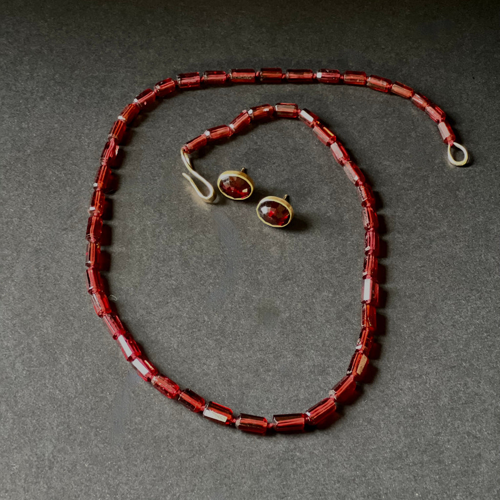 Garnet Barrel Bead Necklace