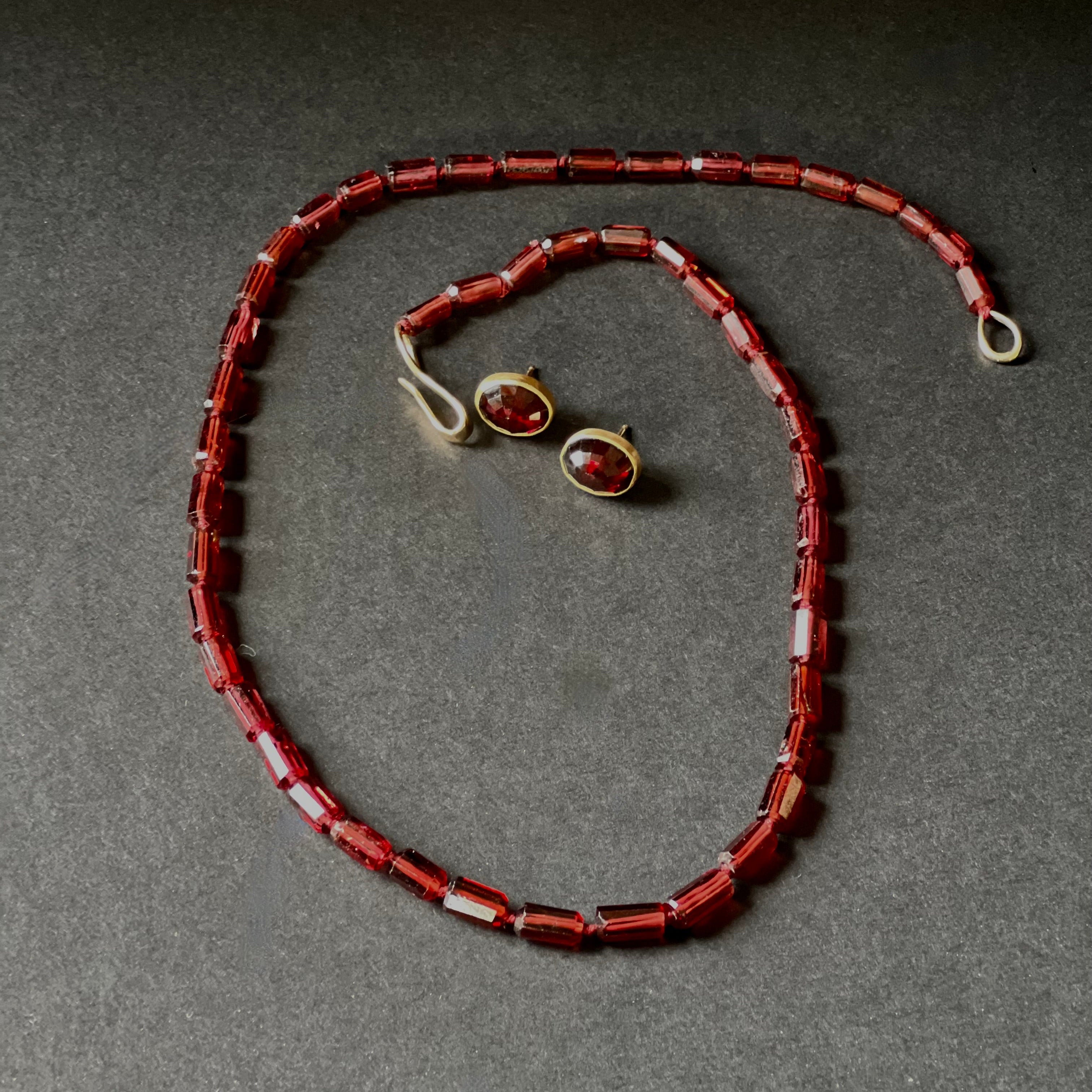 Garnet Barrel Bead Necklace