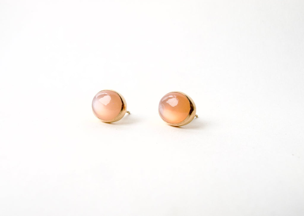 Pink Moonstone Oval Cabochon Stud Earrings