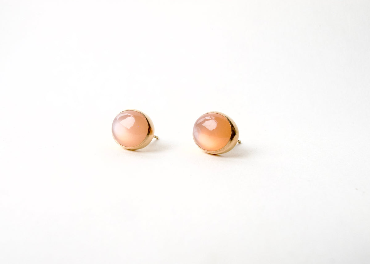 Pink Moonstone Oval Cabochon Stud Earrings