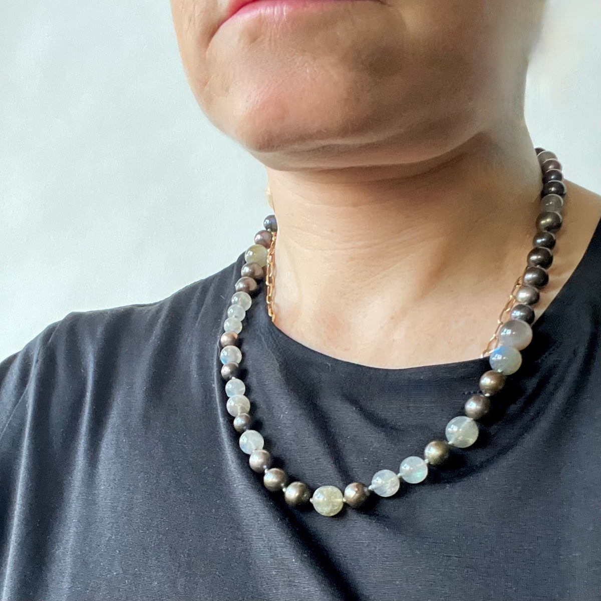 Black Pearl and Labrodorite Beaded Necklace