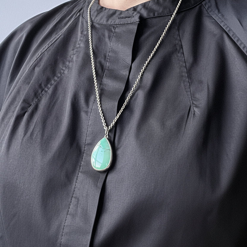 Turquoise Pear Shape Pendant on Silver Chain