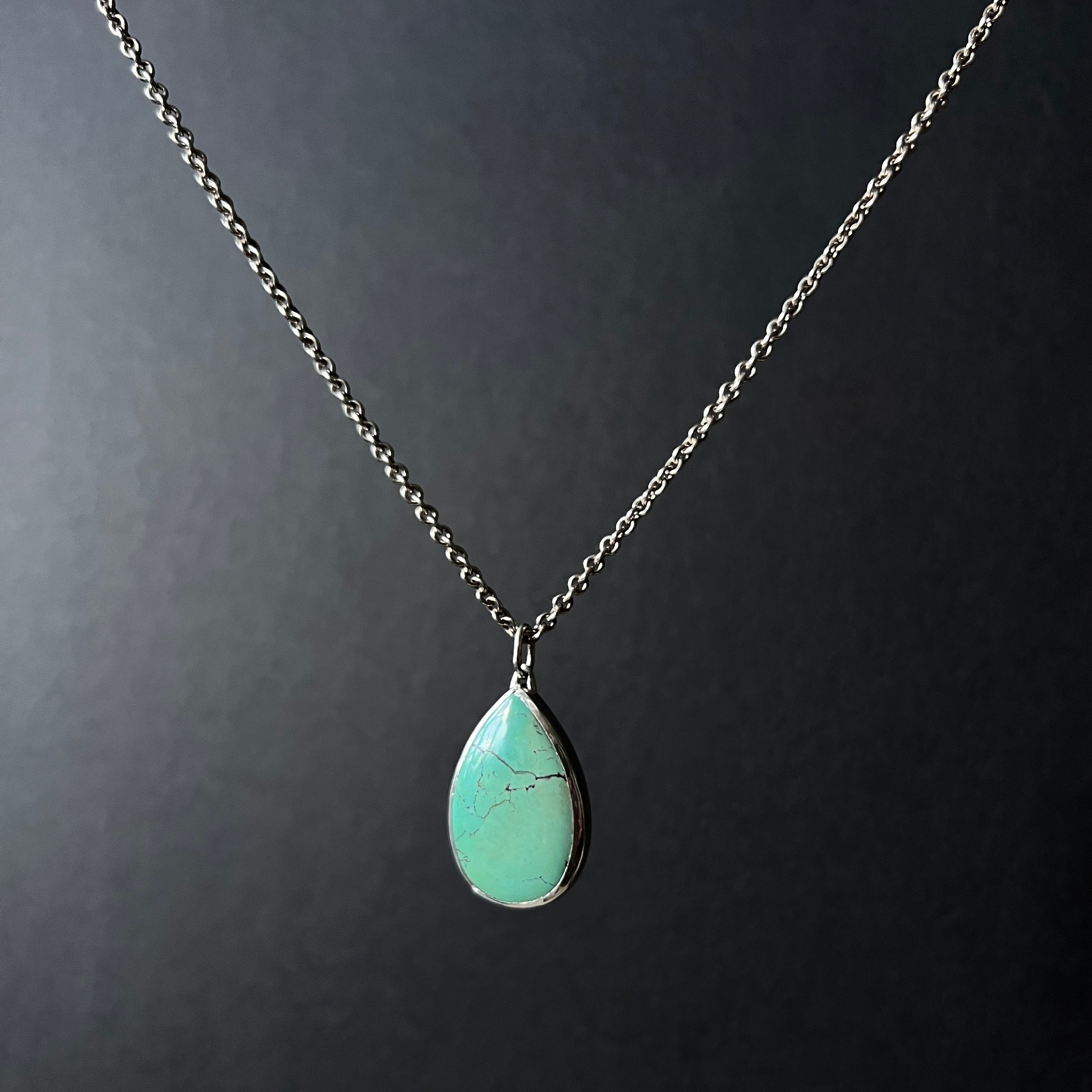 Turquoise Pear Shape Pendant on Silver Chain