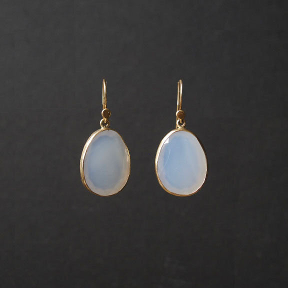 Faceted Blue Chalcedony Bezel Set Earrings