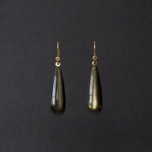 Golden Obsidian Drop Earrings with 14k